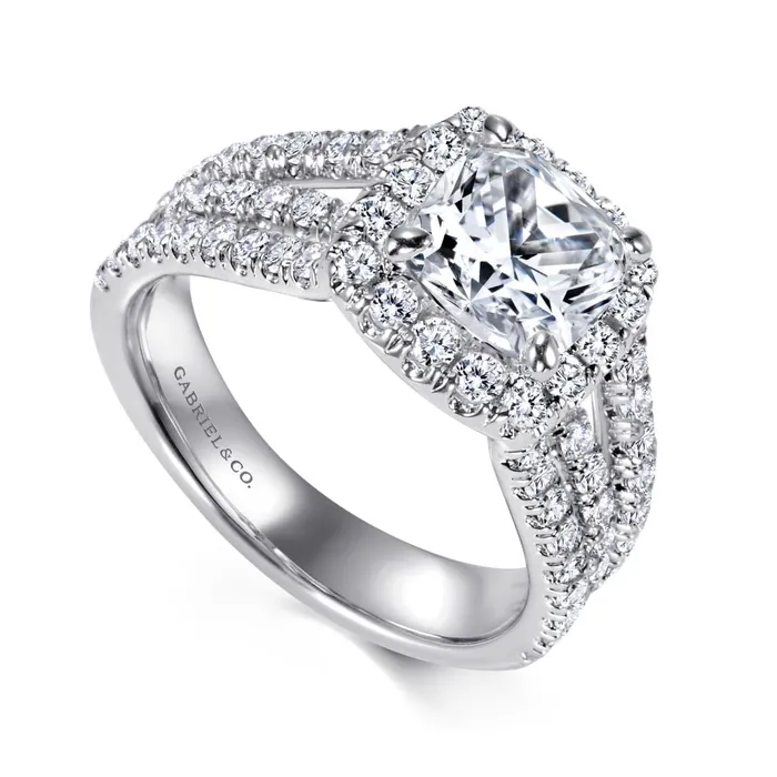 GABRIEL CO Gabriel 14K White Gold 101ctw Cushion Halo Style Diamond SemiMount Engagement Ring Rings GABRIEL CO Gabriel 14K White Gold 101ctw Cushion Halo Style Diamond SemiMount Engagement Ring Rings