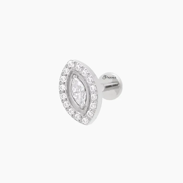 Glitters Earrings CZ Eye Top Internally Threaded Titanium Flat Back Stud Earrings