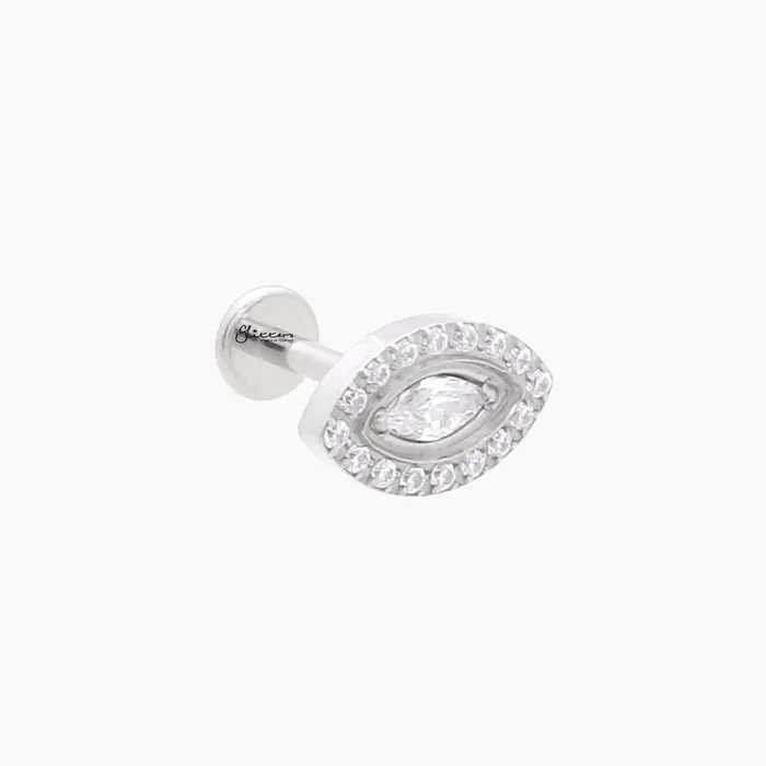 Glitters Earrings CZ Eye Top Internally Threaded Titanium Flat Back Stud Earrings
