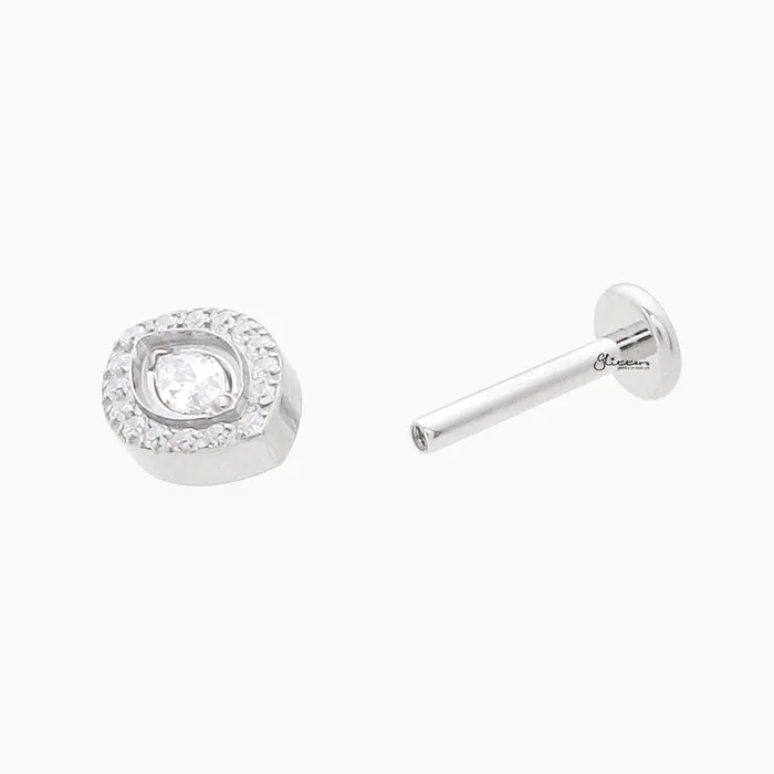 Glitters Earrings CZ Eye Top Internally Threaded Titanium Flat Back Stud Earrings
