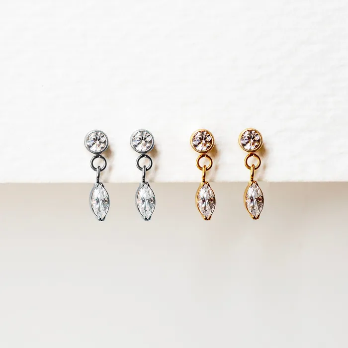 Grayling Earrings Double Drop Bezel Set Crystal Titanium Flat Back Sleeper Earrings Grayling Earrings Double Drop Bezel Set Crystal Titanium Flat Back Sleeper Earrings