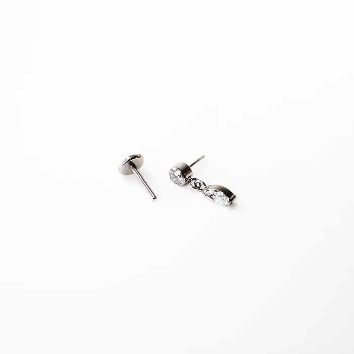 Grayling Earrings Double Drop Bezel Set Crystal Titanium Flat Back Sleeper Earrings