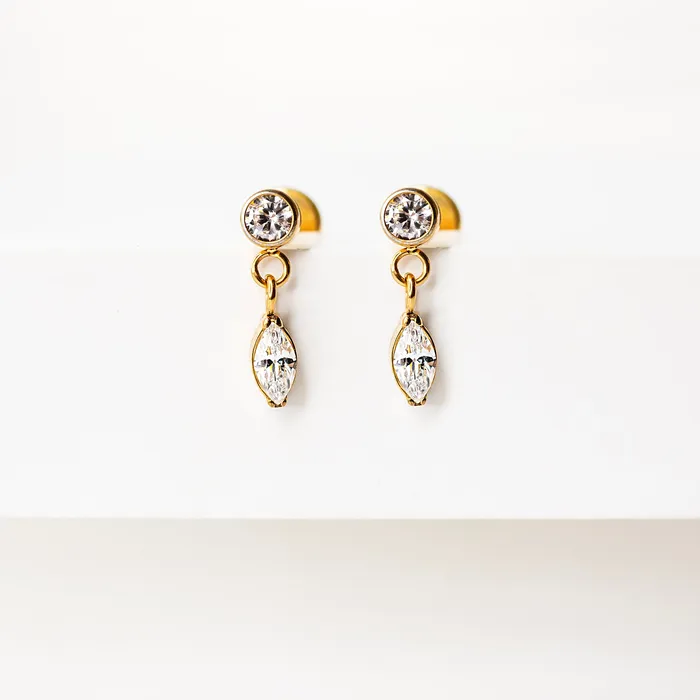 Grayling Earrings Double Drop Bezel Set Crystal Titanium Flat Back Sleeper Earrings