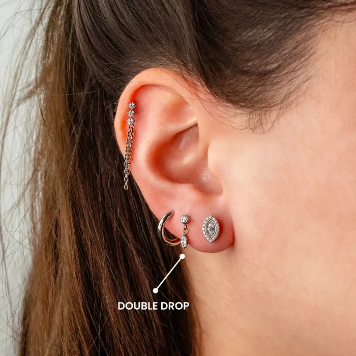 Grayling Earrings Double Drop Bezel Set Crystal Titanium Flat Back Sleeper Earrings