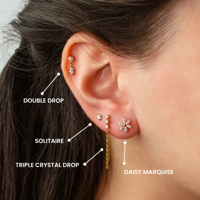 Grayling Earrings Double Drop Bezel Set Crystal Titanium Flat Back Sleeper Earrings