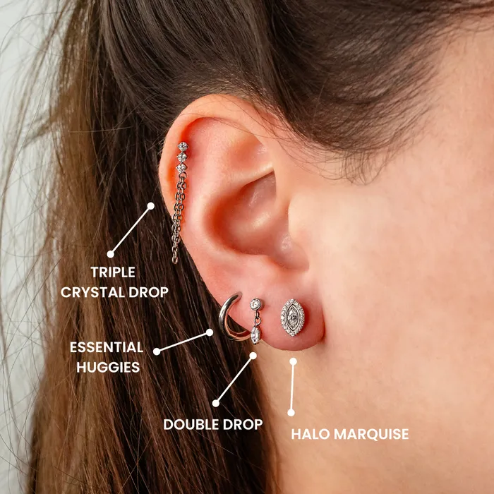 Grayling Earrings Double Drop Bezel Set Crystal Titanium Flat Back Sleeper Earrings