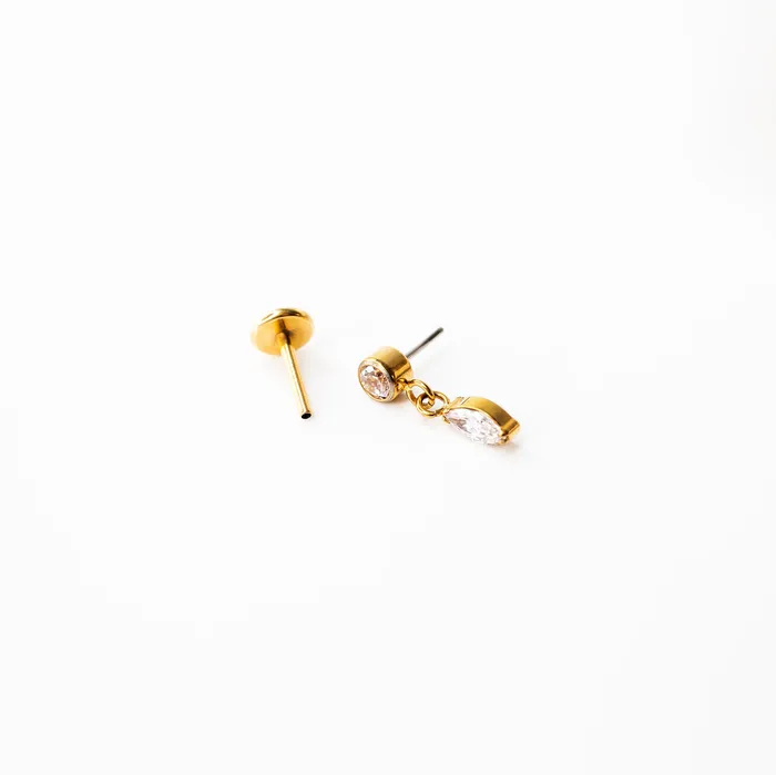 Grayling Earrings Double Drop Bezel Set Crystal Titanium Flat Back Sleeper Earrings