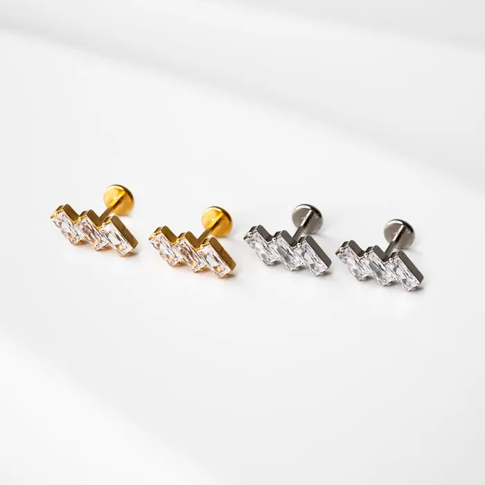 Grayling Earrings Slanted Baguette Trio Titanium Flat Back Sleeper Earrings