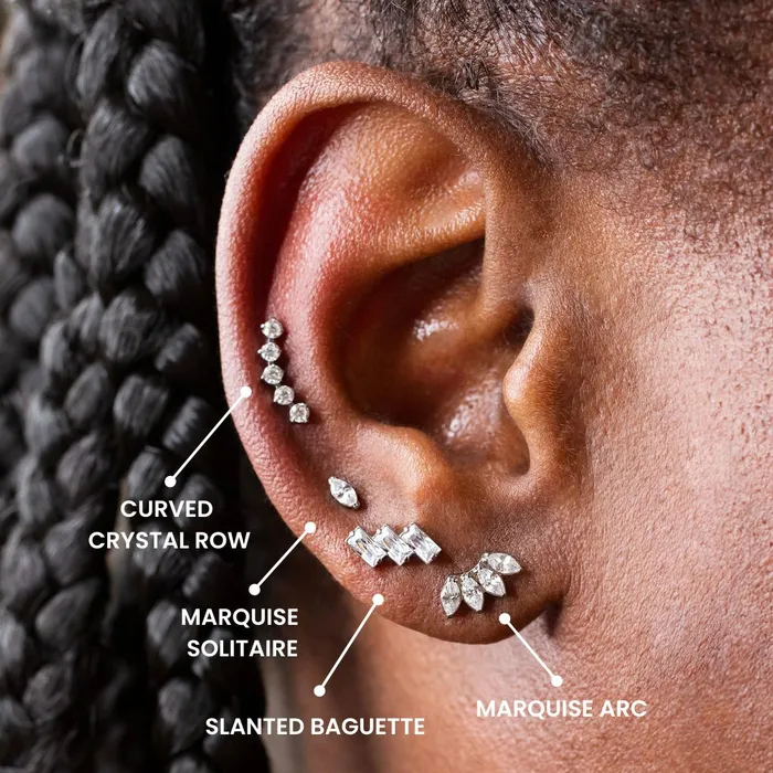 Grayling Earrings Slanted Baguette Trio Titanium Flat Back Sleeper Earrings