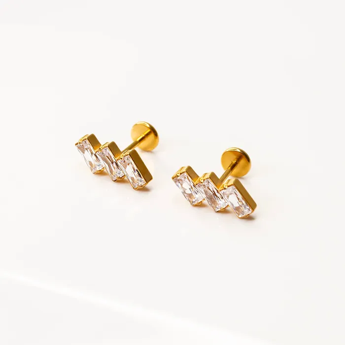 Grayling Earrings Slanted Baguette Trio Titanium Flat Back Sleeper Earrings
