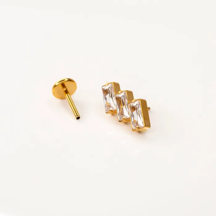 Grayling Earrings Slanted Baguette Trio Titanium Flat Back Sleeper Earrings