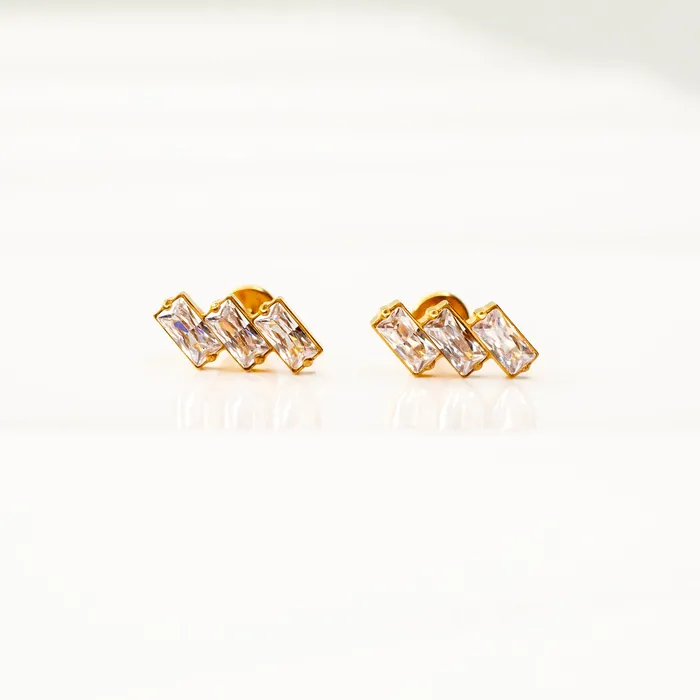 Grayling Earrings Slanted Baguette Trio Titanium Flat Back Sleeper Earrings