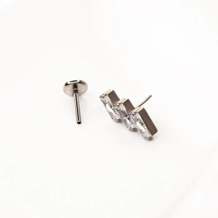 Grayling Earrings Slanted Baguette Trio Titanium Flat Back Sleeper Earrings