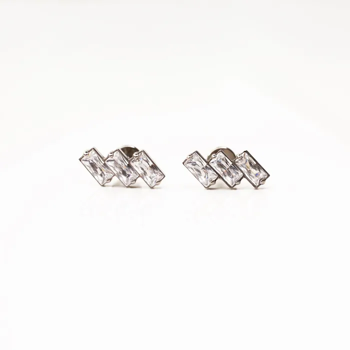 Grayling Earrings Slanted Baguette Trio Titanium Flat Back Sleeper Earrings