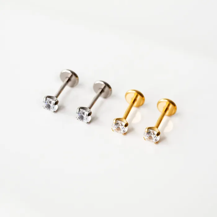 Grayling Solitaire Round Titanium Flat Back Sleeper Earrings Earrings