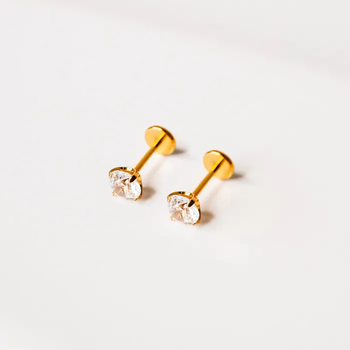 Grayling Solitaire Round Titanium Flat Back Sleeper Earrings Earrings