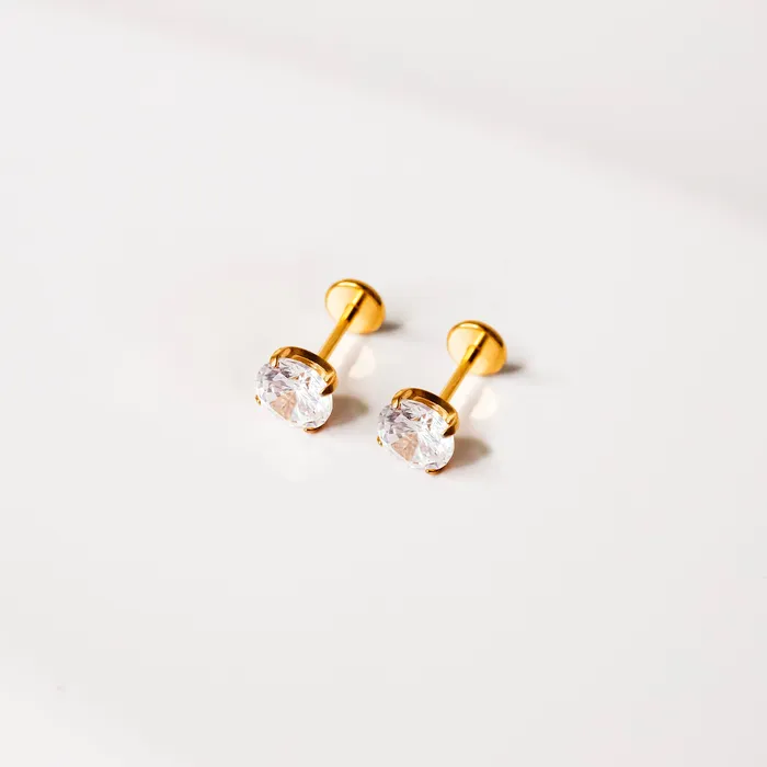 Grayling Solitaire Round Titanium Flat Back Sleeper Earrings Earrings