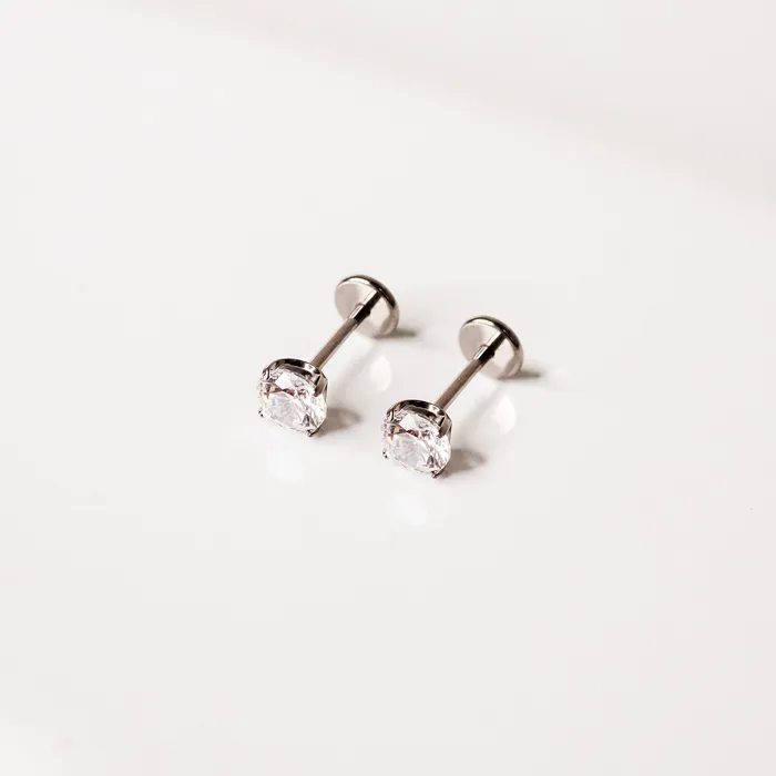 Grayling Solitaire Round Titanium Flat Back Sleeper Earrings Earrings