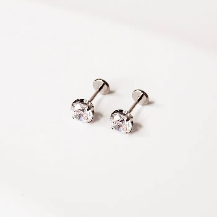 Grayling Solitaire Round Titanium Flat Back Sleeper Earrings Earrings