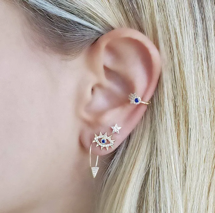 Izakov Diamonds Fine Jewelry 14K Gold Micro Pave Diamond Hamsa Cuff Earring Earrings