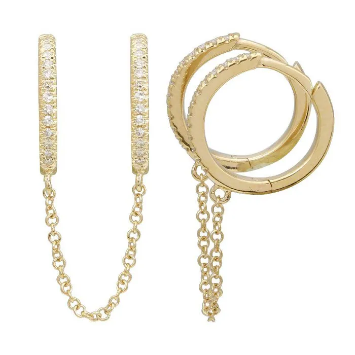 Izakov Diamonds Fine Jewelry Earrings 14K Gold Diamond Pave Chained Huggies Earring Izakov Diamonds Fine Jewelry Earrings 14K Gold Diamond Pave Chained Huggies Earring