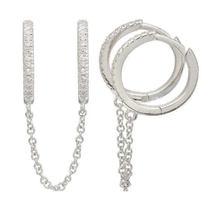 Izakov Diamonds Fine Jewelry Earrings 14K Gold Diamond Pave Chained Huggies Earring