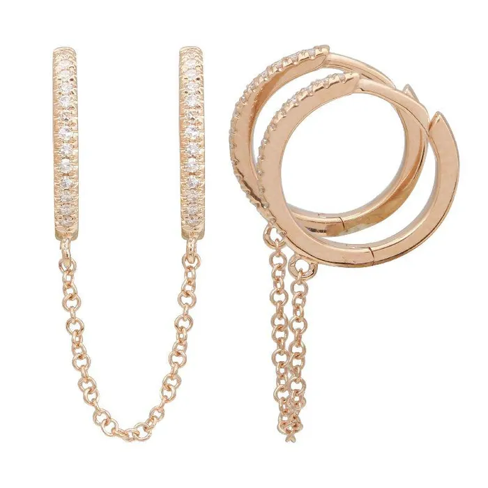 Izakov Diamonds Fine Jewelry Earrings 14K Gold Diamond Pave Chained Huggies Earring
