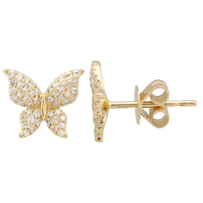 Izakov Diamonds Fine Jewelry Earrings 14K Gold Micro Pave Diamond Monarch Butterfly Button Earrings Izakov Diamonds Fine Jewelry Earrings 14K Gold Micro Pave Diamond Monarch Butterfly Button Earrings
