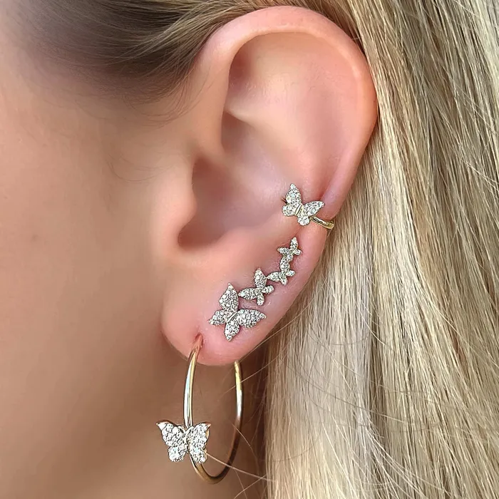 Izakov Diamonds Fine Jewelry Earrings 14K Gold Micro Pave Diamond Monarch Butterfly Button Earrings