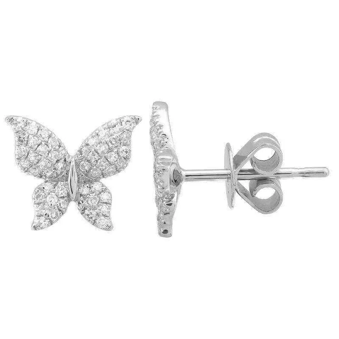 Izakov Diamonds Fine Jewelry Earrings 14K Gold Micro Pave Diamond Monarch Butterfly Button Earrings