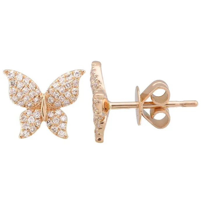 Izakov Diamonds Fine Jewelry Earrings 14K Gold Micro Pave Diamond Monarch Butterfly Button Earrings