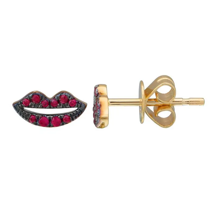 Izakov Diamonds Fine Jewelry Earrings 14K Gold Ruby Accented Lips Button Earrings Izakov Diamonds Fine Jewelry Earrings 14K Gold Ruby Accented Lips Button Earrings
