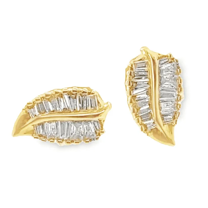 Izakov Diamonds Fine Jewelry Earrings 18K Gold Tropical Leaf Baguette Diamond Earrings Izakov Diamonds Fine Jewelry Earrings 18K Gold Tropical Leaf Baguette Diamond Earrings