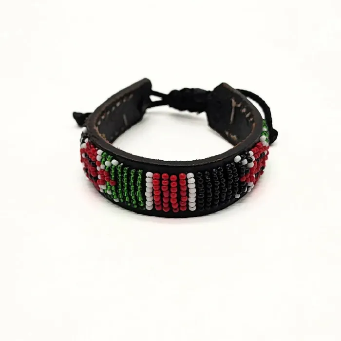 Kenyan Flag Bracelet with Leather Lining Culture Hub Bracelets