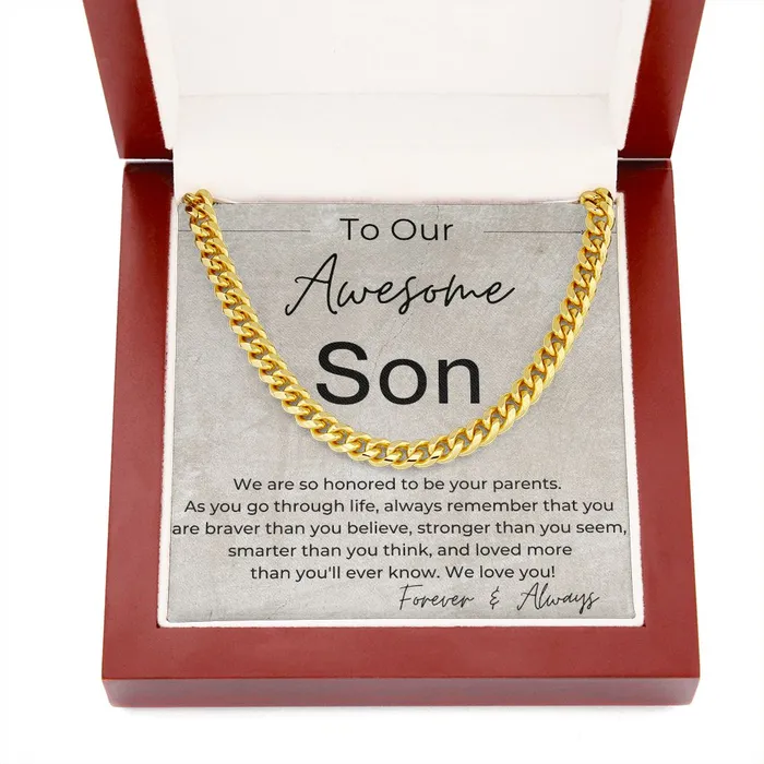 Necklaces ShineOn Fulfillment You Are Strong Brave and Smart A Gift for Our Son from Parents Linked Chain Necklace