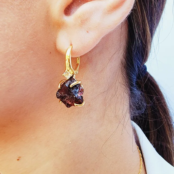 Raw Garnet Drop Earrings Uniquelan Jewelry Earrings