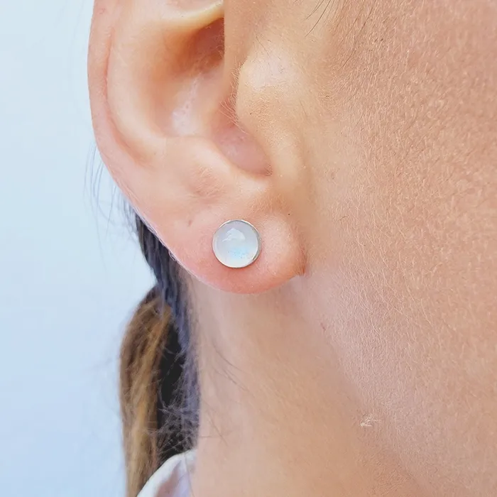 Real Moonstone Bezel Stud Earrings Uniquelan Jewelry Earrings