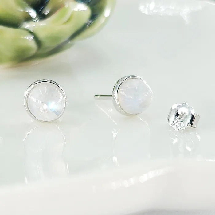 Real Moonstone Bezel Stud Earrings Uniquelan Jewelry Earrings