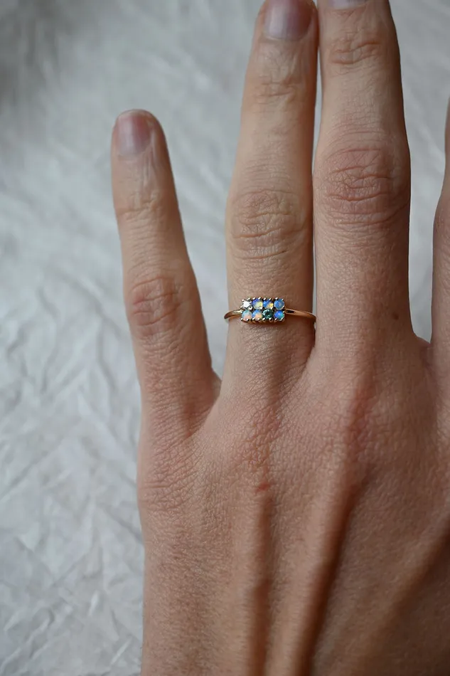 Rings Wwake Opal Diamond and Tourmaline Lattice Ring