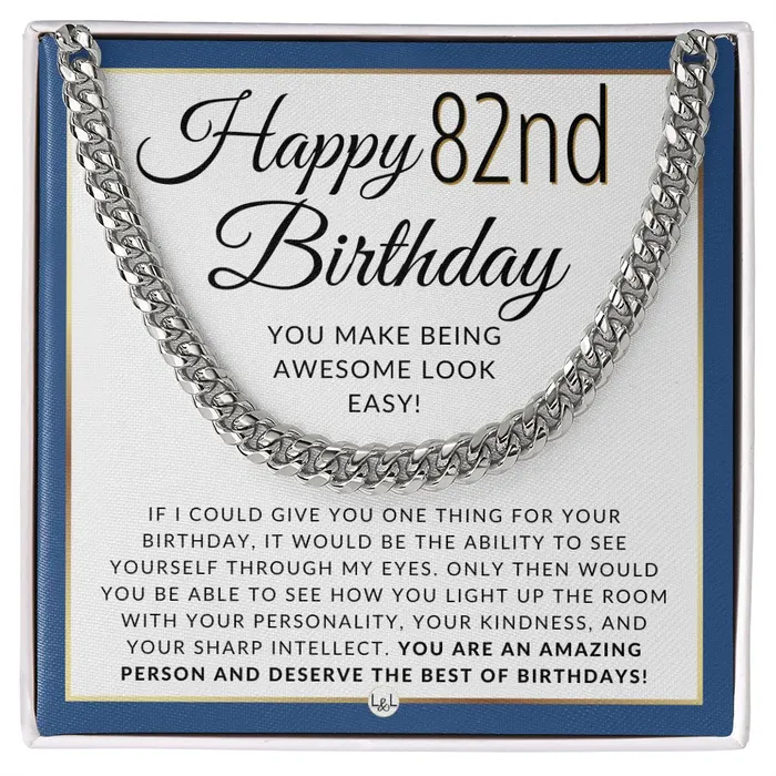 ShineOn Fulfillment Necklaces 82nd Birthday Gift For Him Chain Necklace For 82 Year Old Mans Birthday Great Birthday Gift For Men Jewelry For Guys