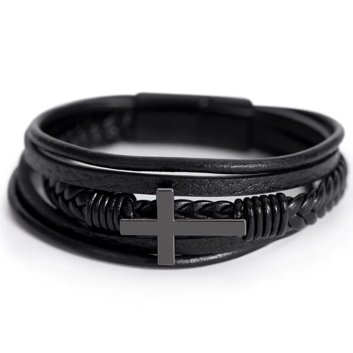Special Gift For My Husband From Wife Carry My Love With You Mens Braided Leather Bracelet with Cross Great Christmas Gift Valentines Day Anniversary or Birthday Present For Him ShineOn Fulfillment Bracelets