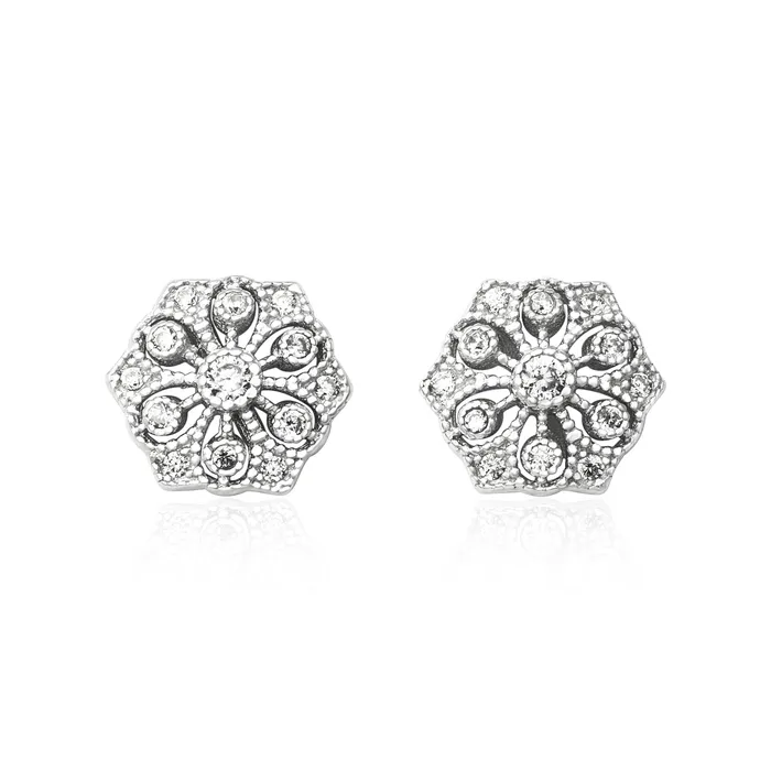 Teeda Earrings EZ3007 Vintage Style Hexagon CZ Post Earrings