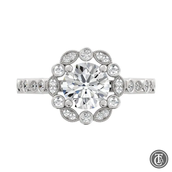 Thollot Co Rings Round Fancy Halo SemiMount Engagement Ring with Cathedral Band