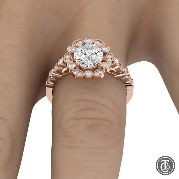 Thollot Co Rings Round Fancy Halo SemiMount Engagement Ring with Cathedral Band Thollot Co Rings Round Fancy Halo SemiMount Engagement Ring with Cathedral Band