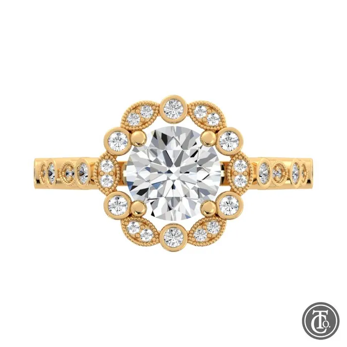 Thollot Co Rings Round Fancy Halo SemiMount Engagement Ring with Cathedral Band Thollot Co Rings Round Fancy Halo SemiMount Engagement Ring with Cathedral Band