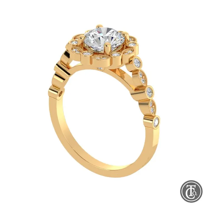 Thollot Co Rings Round Fancy Halo SemiMount Engagement Ring with Cathedral Band Thollot Co Rings Round Fancy Halo SemiMount Engagement Ring with Cathedral Band