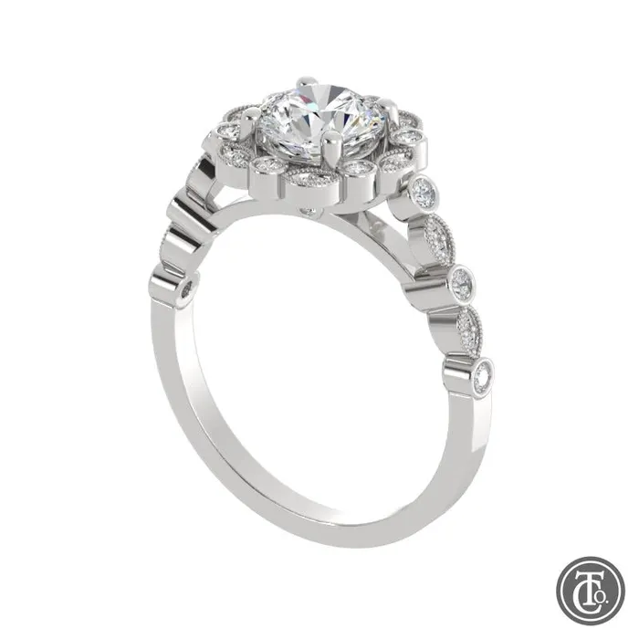 Thollot Co Rings Round Fancy Halo SemiMount Engagement Ring with Cathedral Band Thollot Co Rings Round Fancy Halo SemiMount Engagement Ring with Cathedral Band
