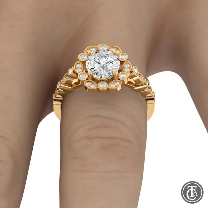 Thollot Co Rings Round Fancy Halo SemiMount Engagement Ring with Cathedral Band Thollot Co Rings Round Fancy Halo SemiMount Engagement Ring with Cathedral Band