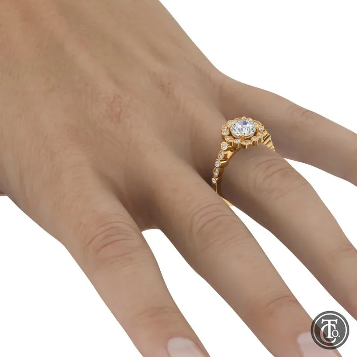 Thollot Co Rings Round Fancy Halo SemiMount Engagement Ring with Cathedral Band Thollot Co Rings Round Fancy Halo SemiMount Engagement Ring with Cathedral Band