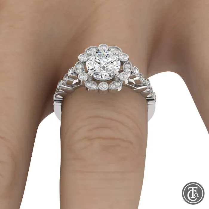 Thollot Co Rings Round Fancy Halo SemiMount Engagement Ring with Cathedral Band Thollot Co Rings Round Fancy Halo SemiMount Engagement Ring with Cathedral Band